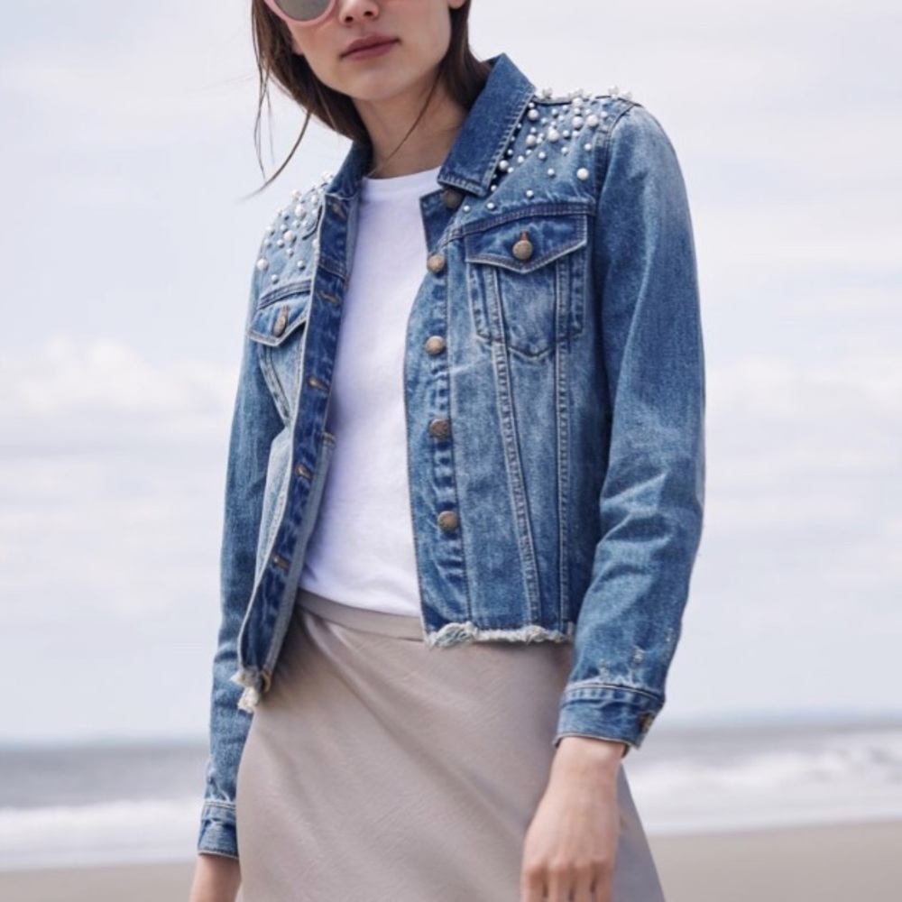 Pearl embellished denim jacket